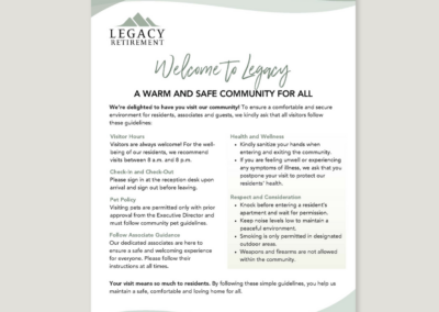 Legacy Retirement Visitor Regulations Sign